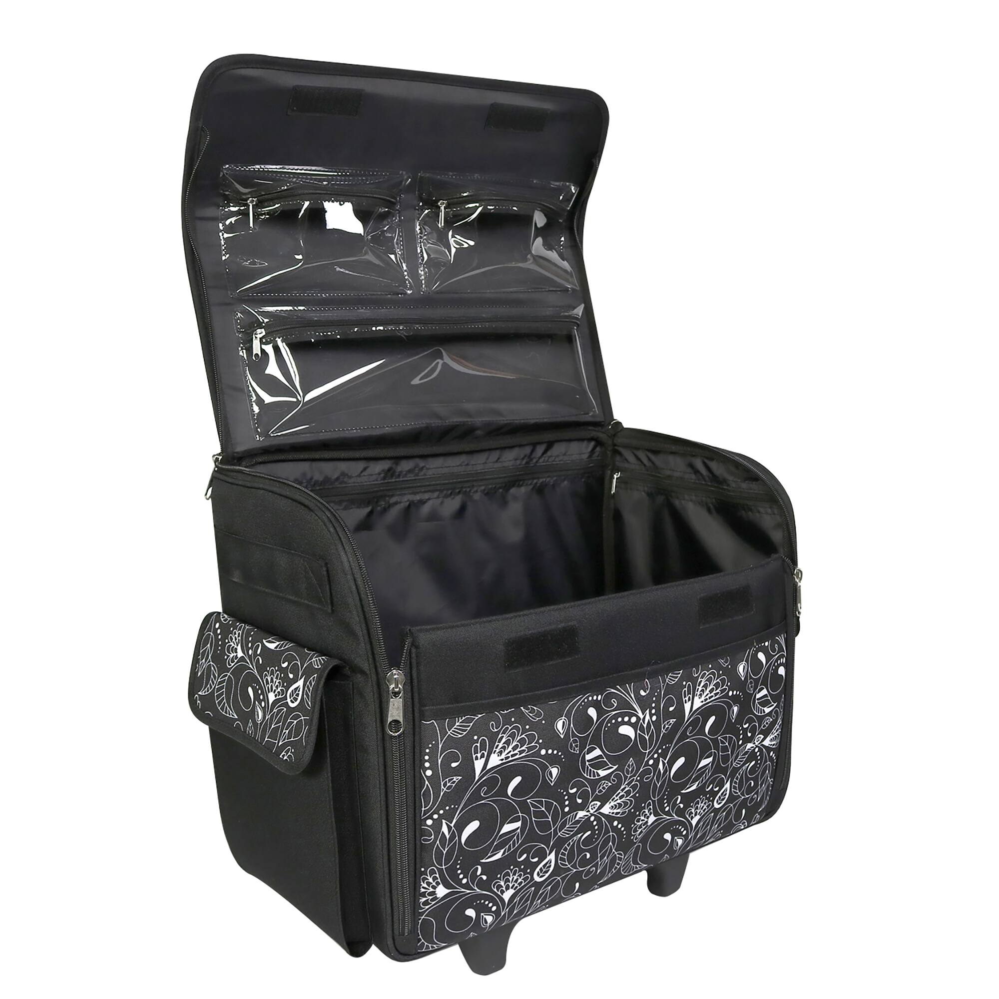 Everything Mary Black & White Floral Rolling Sewing Machine Tote